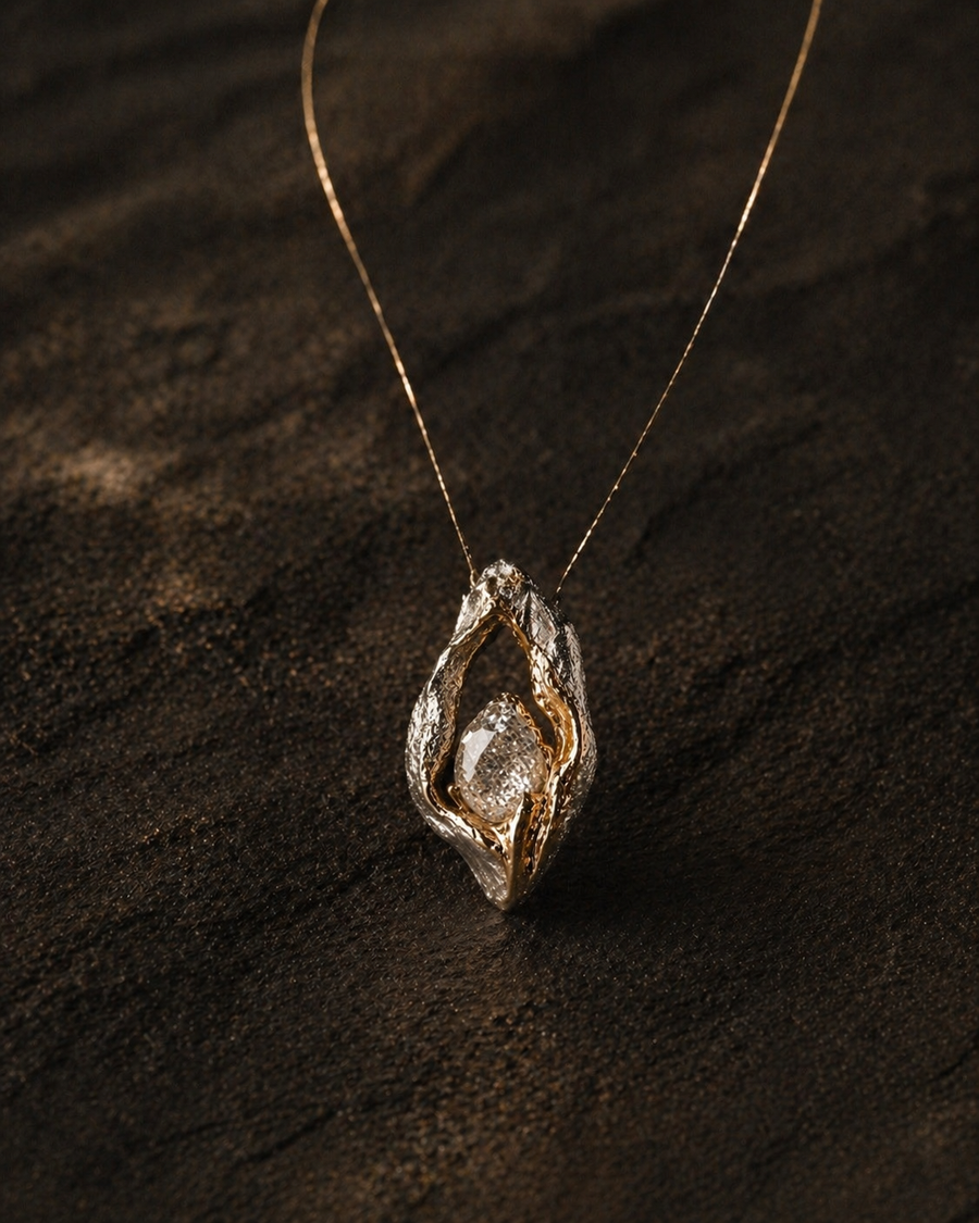 Meaningful fine jewelry pendant with natural salt and pepper diamond