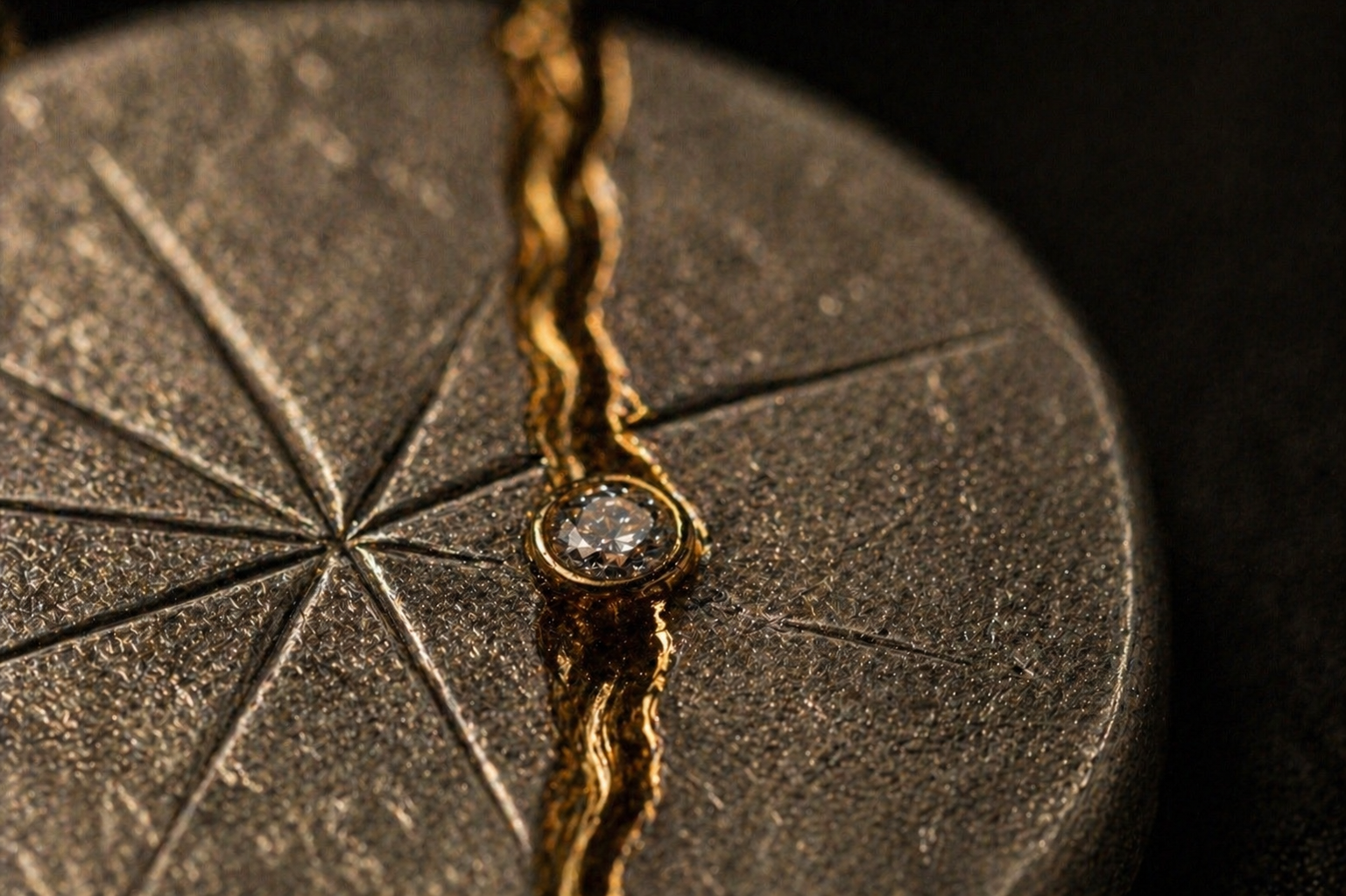 Meaningful compass pendant necklace with natural salt and pepper diamond