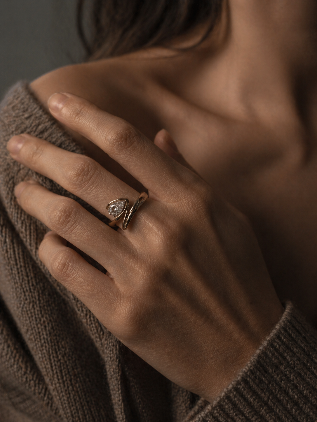 Luxury salt and pepper diamond ring on hand